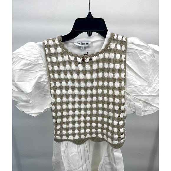 En Saison by Lala White Dress With Tan and White Chricheted Removable Top Size S - Picture 2 of 5